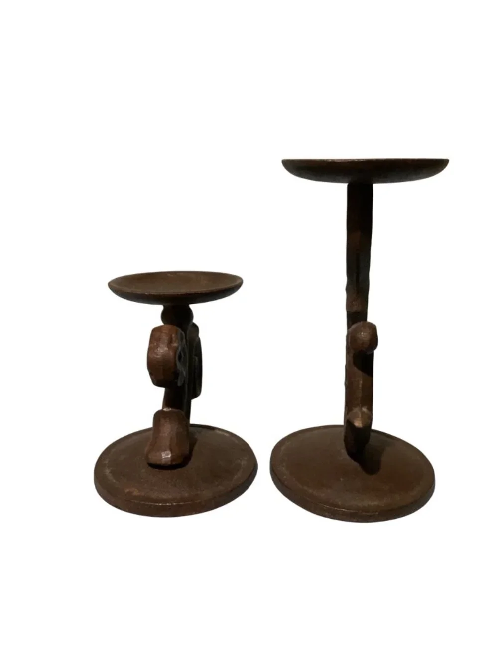 Old Rusty Cast Iron Floral Scroll Candle Holders Set Of 2